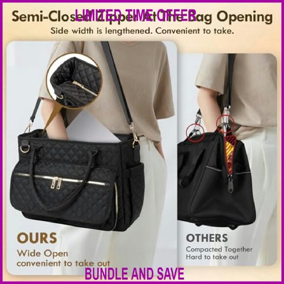 Large 15.6 Inch Laptop Tote Bag with Multiple Compartments for Work Travel - Picture 7 of 8